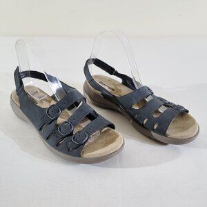 Clarks Collection Womens US 10 / UK 7.5 Soft Cushion Sandals Blue Suede Buckles